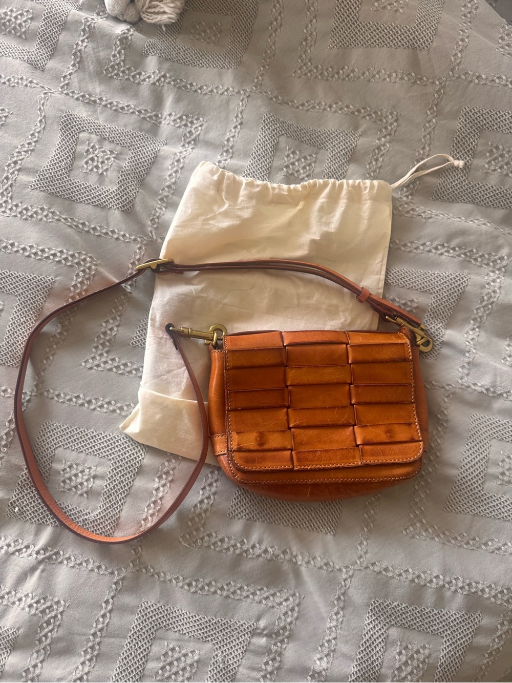 Woven Leather Crossbody Bag in Rich Orange